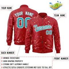 Red Aqua-White Splash Graffiti Varsity Full-Zip Letterman Jacket 2