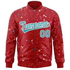 Red Aqua-White Splash Graffiti Varsity Full-Zip Letterman Jacket 3