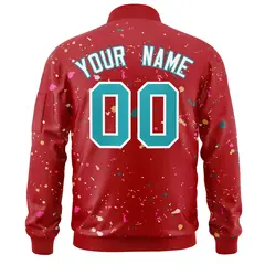 Red Aqua-White Splash Graffiti Varsity Full-Zip Letterman Jacket 4