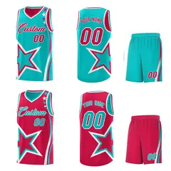 Red Aqua White Star Series Reversible Basketball Jersey 2