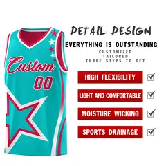 Red Aqua White Star Series Reversible Basketball Jersey 3