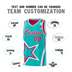 Red Aqua White Star Series Reversible Basketball Jersey 4