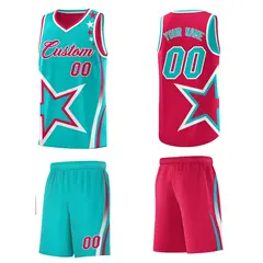 Red Aqua White Star Series Reversible Basketball Jersey 5