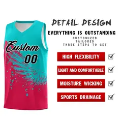 Red Aqua Wing Pattern Basketball Jersey Sports Uniform 2