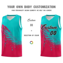 Red Aqua Wing Pattern Basketball Jersey Sports Uniform 3