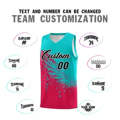 Red Aqua Wing Pattern Basketball Jersey Sports Uniform 4