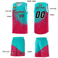 Red Aqua Wing Pattern Basketball Jersey Sports Uniform 5