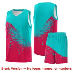 Red Aqua Wing Pattern Basketball Jersey Sports Uniform 7