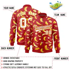 Red Banana Pattern Letterman Bomber Varsity Full-Zip Jacket 2