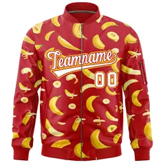 Red Banana Pattern Letterman Bomber Varsity Full-Zip Jacket 3