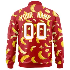Red Banana Pattern Letterman Bomber Varsity Full-Zip Jacket 4
