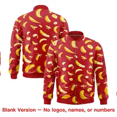 Red Banana Pattern Letterman Bomber Varsity Full-Zip Jacket 8