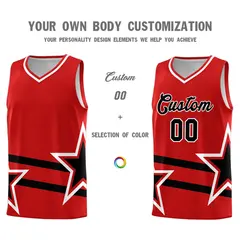 Red Basketball Kit with Black Star Pattern and Double Lines 3