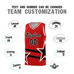 Red Basketball Kit with Black Star Pattern and Double Lines 4