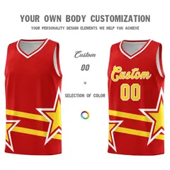 Red Basketball Kit with Gold Star Pattern and Double Lines 3
