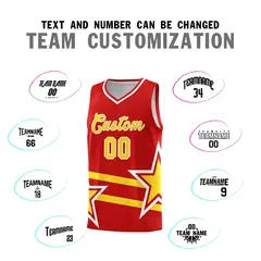 Red Basketball Kit with Gold Star Pattern and Double Lines 4