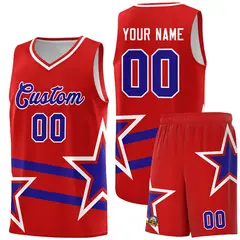 Red Basketball Kits Royal Star Pattern And Double Lines