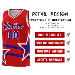 Red Basketball Kits Royal Star Pattern And Double Lines 2