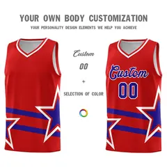 Red Basketball Kits Royal Star Pattern And Double Lines 3