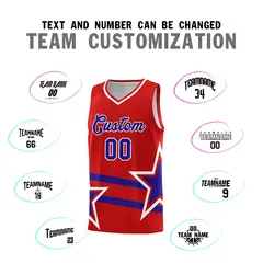 Red Basketball Kits Royal Star Pattern And Double Lines 4