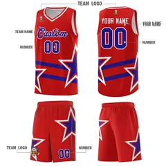 Red Basketball Kits Royal Star Pattern And Double Lines 5