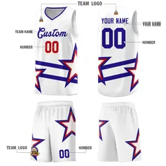 Red Basketball Kits Royal Star Pattern And Double Lines 5