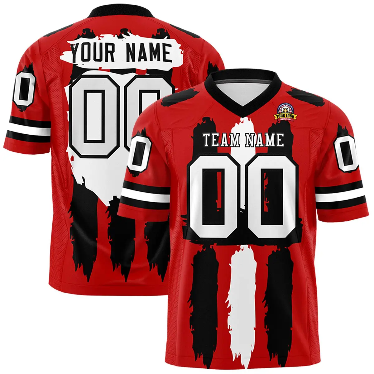 Red Black and White Graffiti Flag Football Jersey