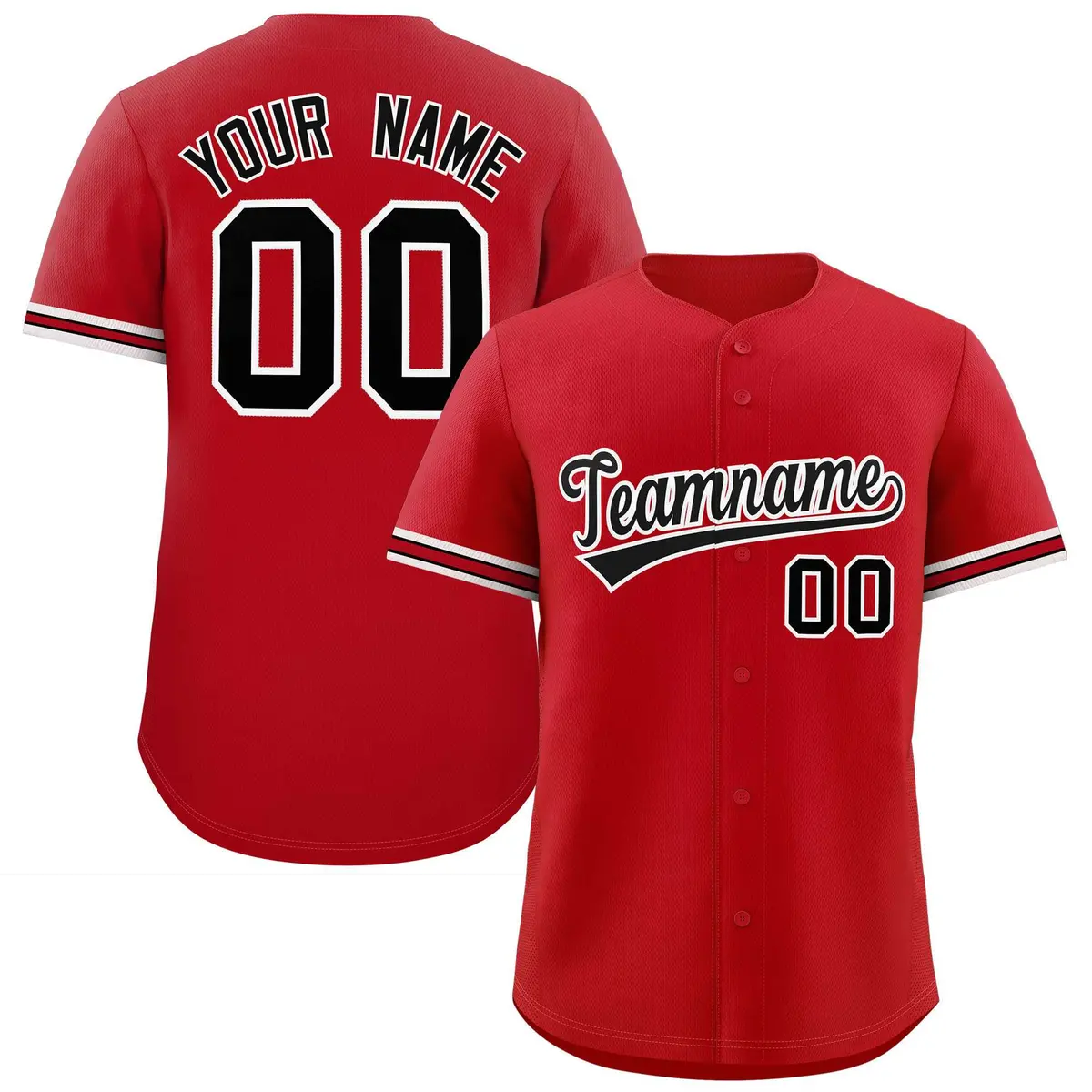Red Black Authentic Full-Button Baseball Jersey