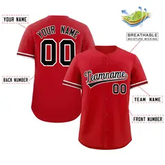 Red Black Authentic Full-Button Baseball Jersey 2