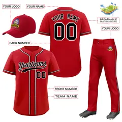 Red Black Baseball Jersey Pants Hat Uniform Package 2