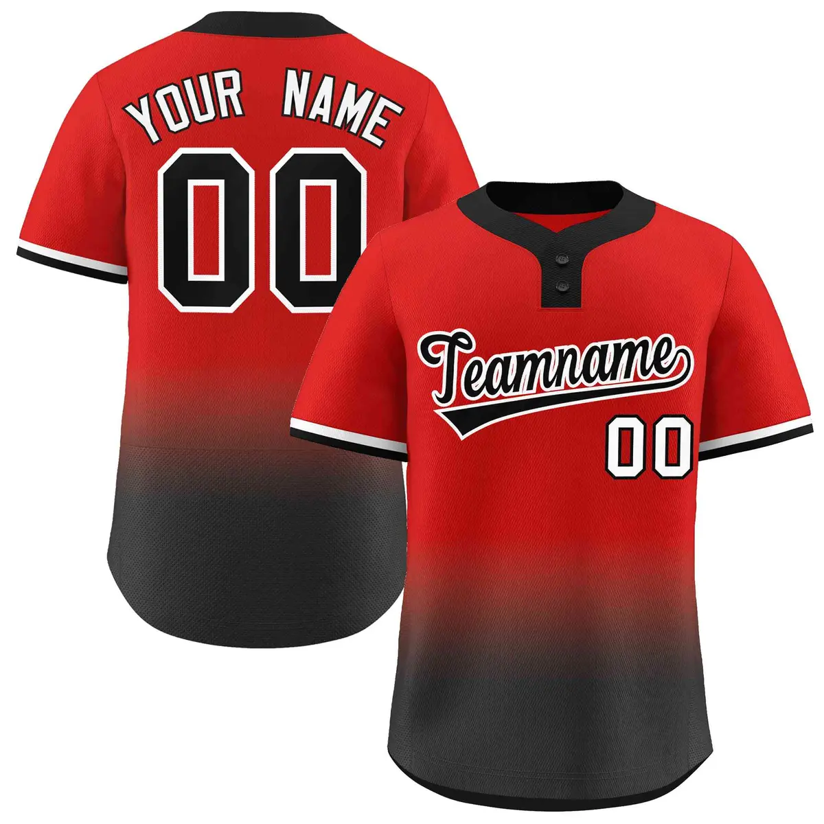 Red Black Black-White Gradient Two-Button Softball Jersey