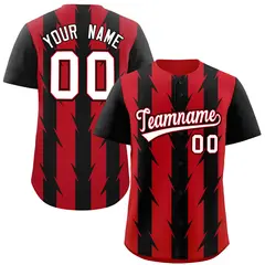 Red Black Blade Pattern Raglan Baseball Jersey 1