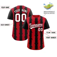 Red Black Blade Pattern Raglan Baseball Jersey 2