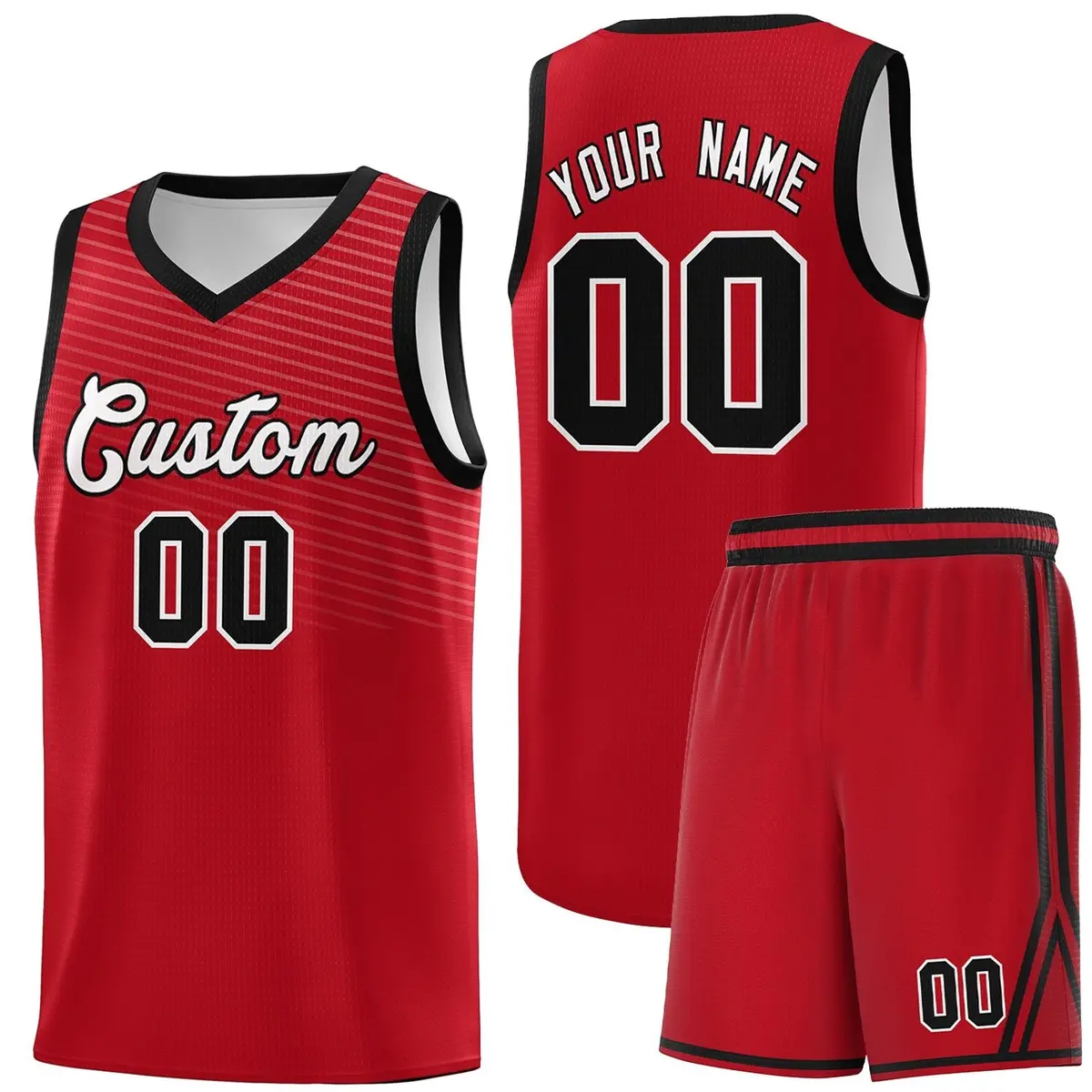 Red Black Chest Slash Pattern Basketball Uniform Jersey