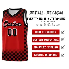 Red Black Classic Plaid Basketball Uniform Jersey 2