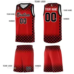 Red Black Classic Plaid Basketball Uniform Jersey 5