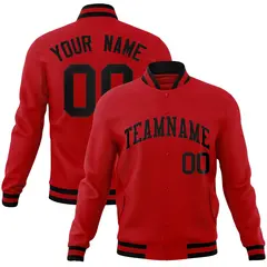 Red Black Classic Style Varsity Full-Snap Letterman Jacket 1