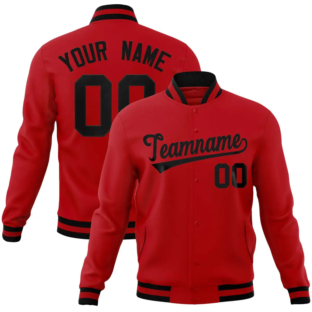 Red Black Classic Style Varsity Full-Snap Letterman Jacket