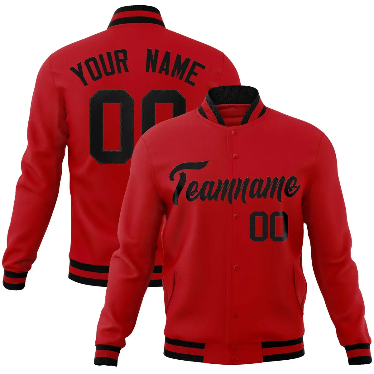 Red Black Classic Style Varsity Full-Snap Letterman Jacket