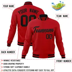 Red Black Classic Style Varsity Full-Snap Letterman Jacket 4
