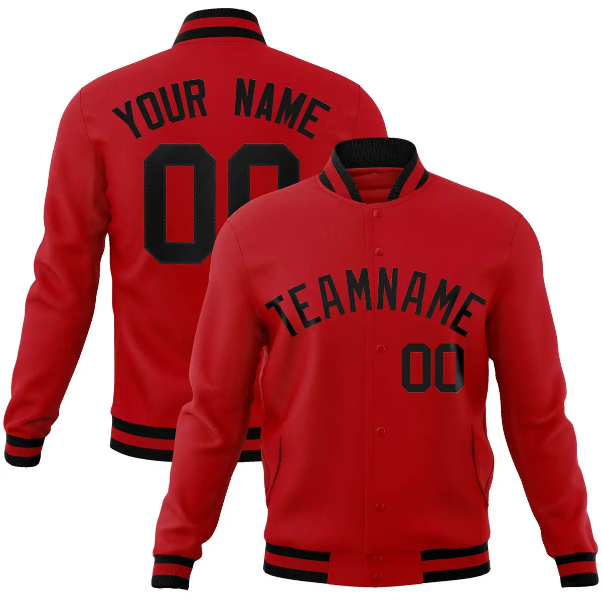 Red Black Classic Style Varsity Full-Snap Letterman Jacket