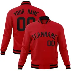 Red Black Classic Style Varsity Full-Snap Letterman Jacket 1