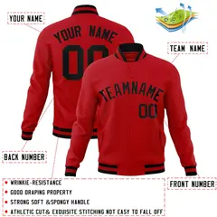 Red Black Classic Style Varsity Full-Snap Letterman Jacket 4