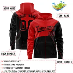 Red Black Color Block Full-Zip Varsity Letterman Hoodie Jacket 4