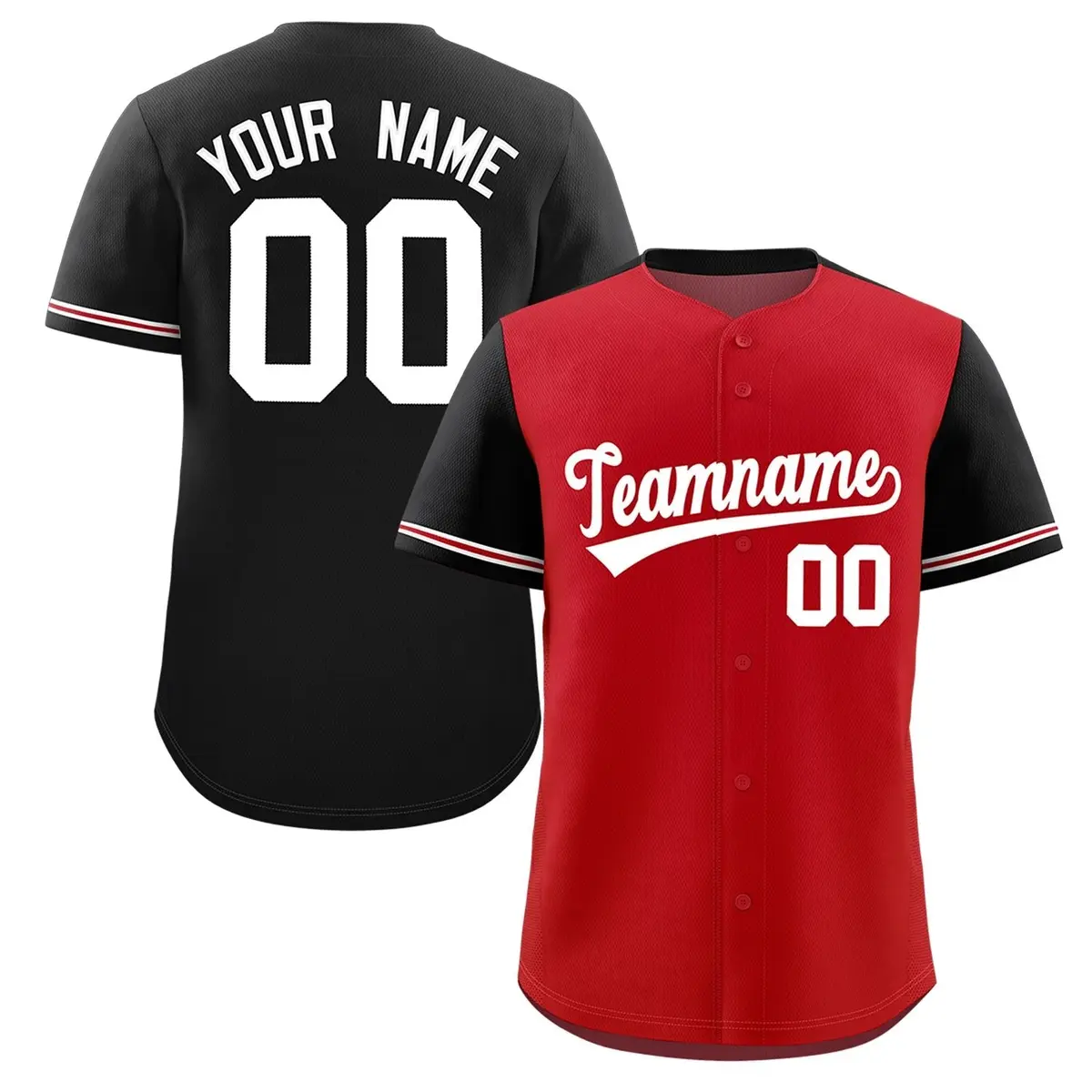 Red Black Color Block Raglan Sleeves Baseball Jersey