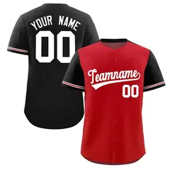 Red Black Color Block Raglan Sleeves Baseball Jersey 1