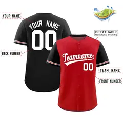 Red Black Color Block Raglan Sleeves Baseball Jersey 2