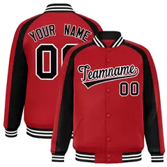 Red Black Color Block Raglan Varsity Letterman Jacket 1