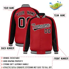 Red Black Color Block Raglan Varsity Letterman Jacket 2