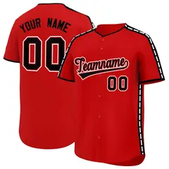 Red Black Color Block Side Dotted Line Baseball Jersey